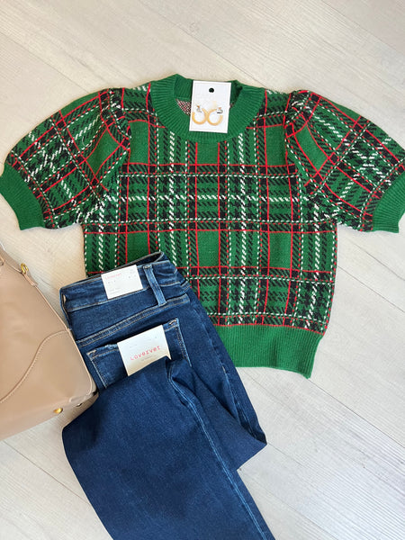 Festive Plaid Sweater Green