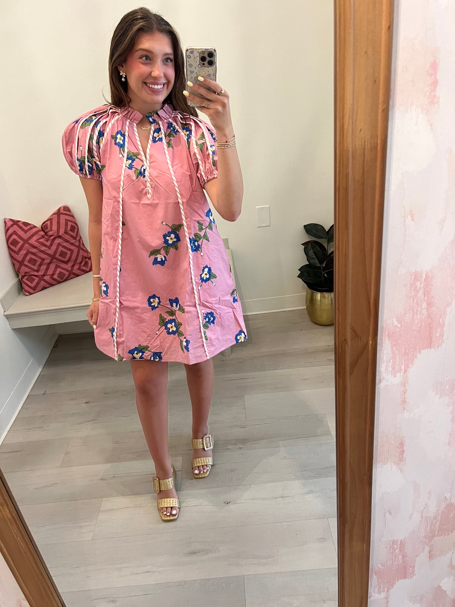 Puff Slv Pink Dress W/ Hem Detail