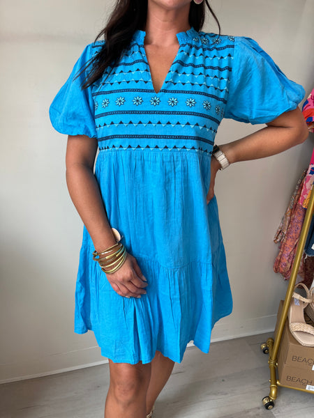 Poppie Blue Embroidered Dress