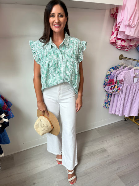 Frenzi Striped Eyelet Top