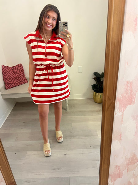 Gameday Striped Knit Dress Red