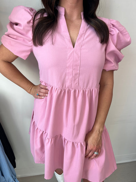 Jessica Puff Sleeve Dress -Pink