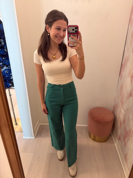 Wide Leg Green Denim