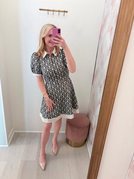 Greta Jacquard Flare Dress Navy