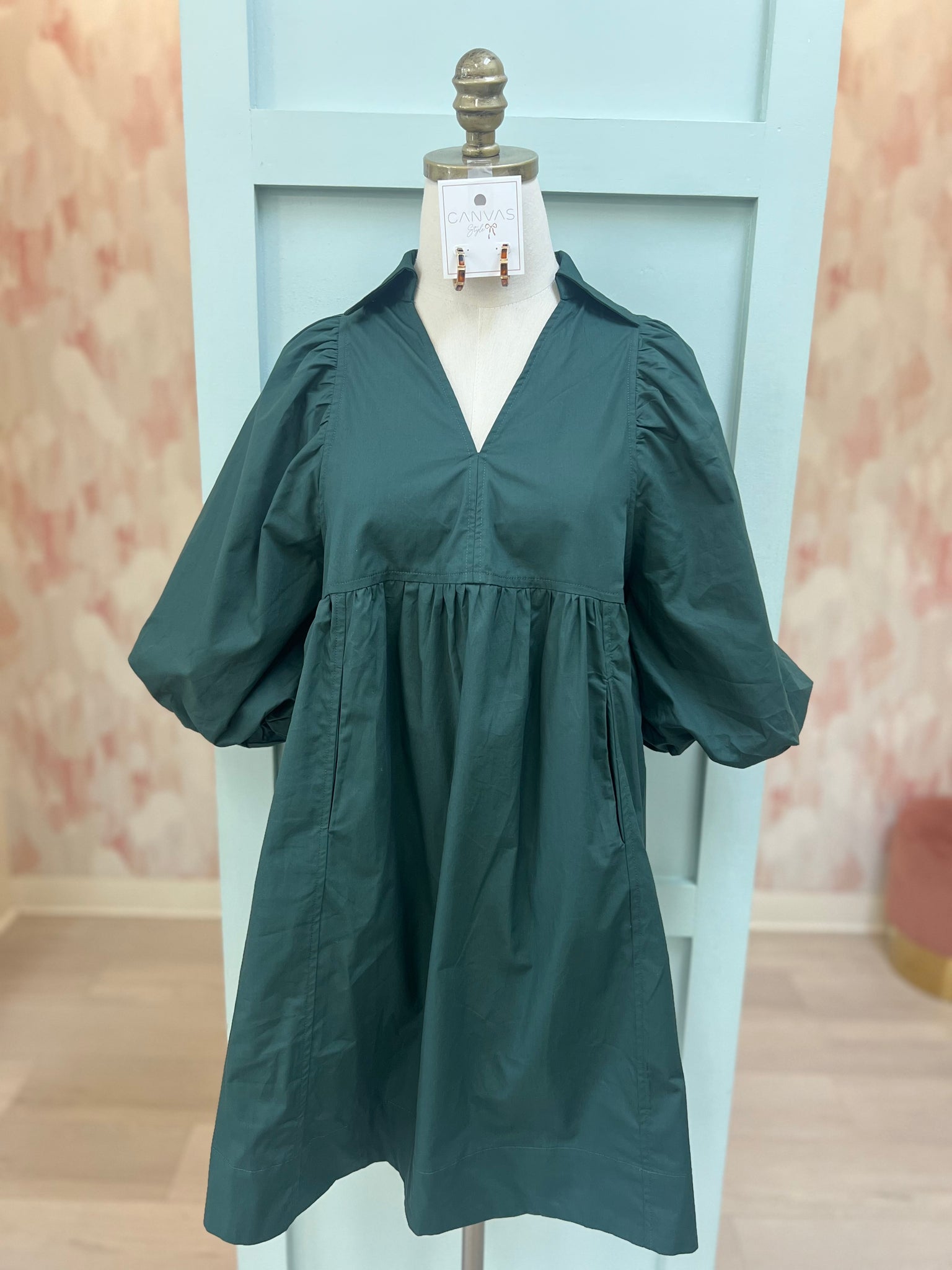 Deep Emerald Puff Slv Dress