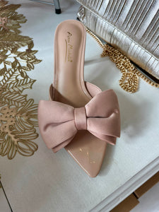 Nude Bow Mule Heels