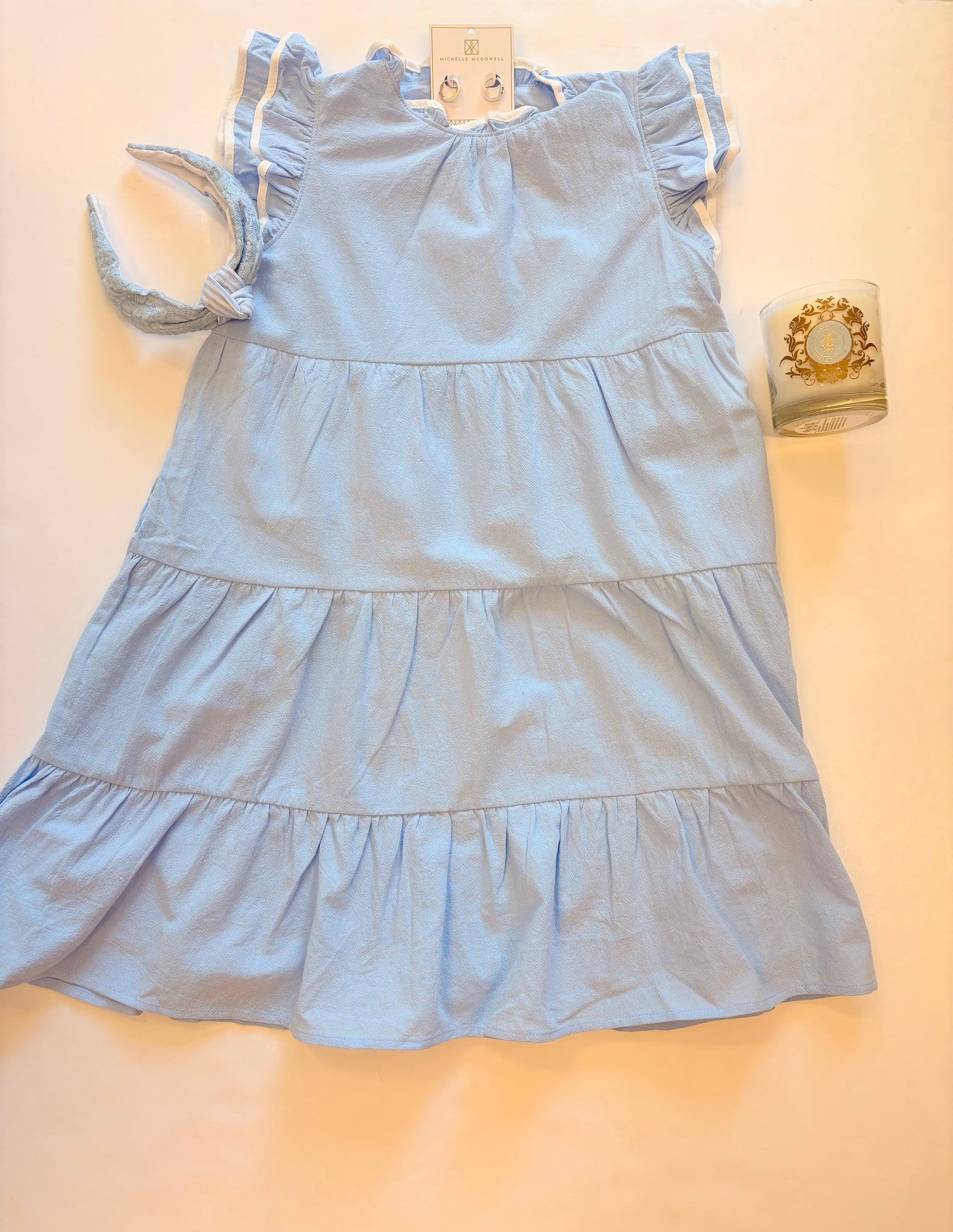 Girls Cornflower Blue Detail Slv Dress