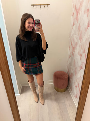Festive Plaid Skort w/ Slit Green