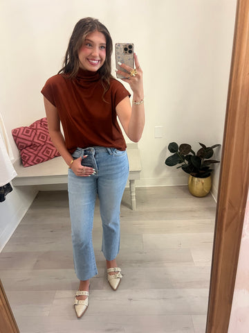 Toffee Mock Neck Soft Top