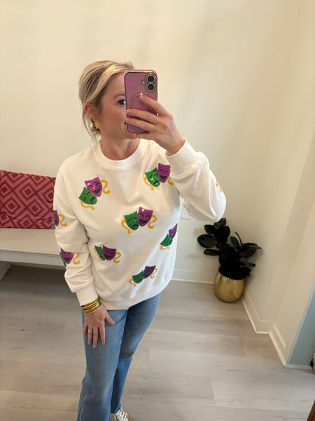 Sequin MG Mask Sweatshirt White
