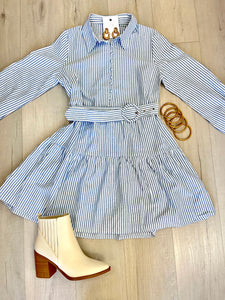 Beachy Collared Striped Dress Bl