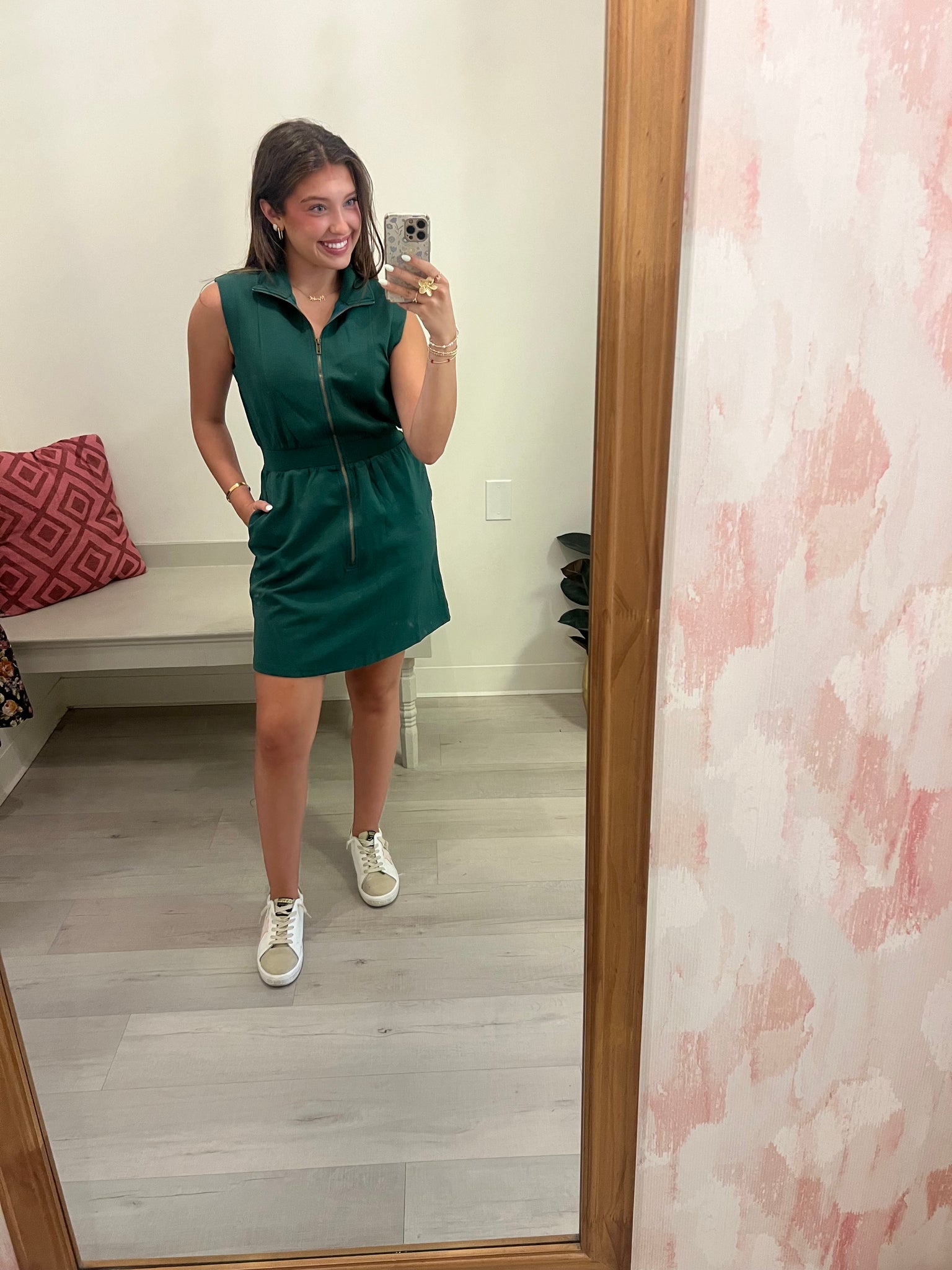 Carpool Chic Zip Up Dress Green