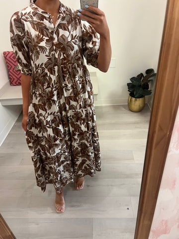 Flowy Fall Vibes Midi Brwn/ Crm