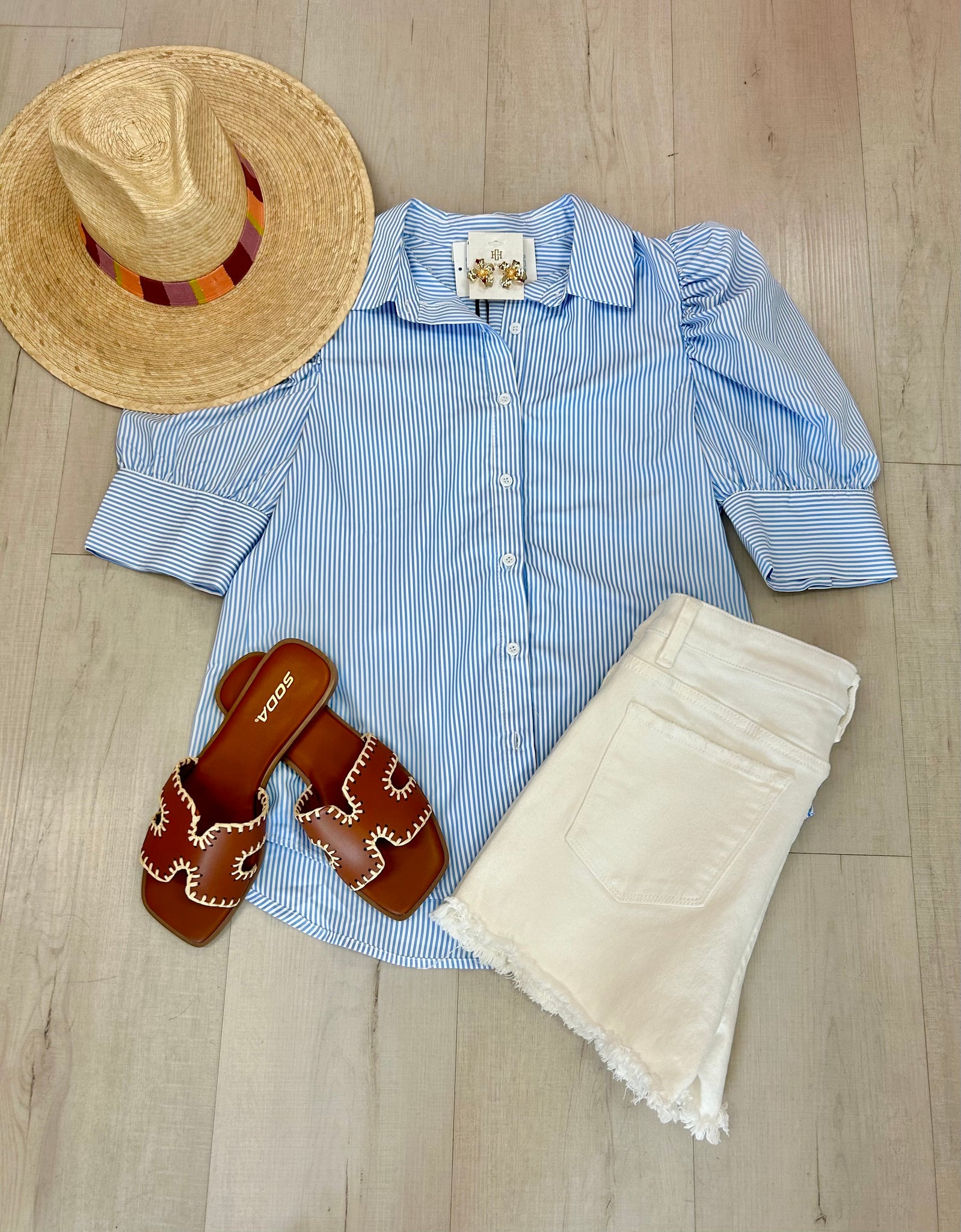 Alexa Pin Stripe Puff Sleeve Top