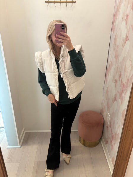 Bow Puffer Vest Dove White