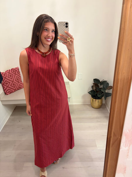Slvless Striped Maxi Red