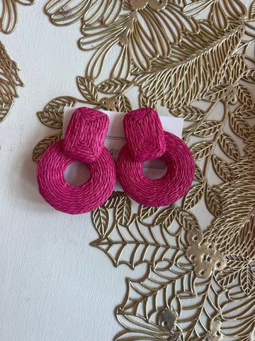 Raffia Summer Earrings Fuschsia