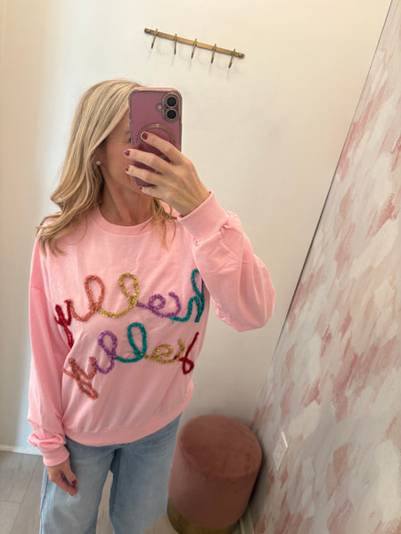 Holly Jolly Tinsel Top Pink