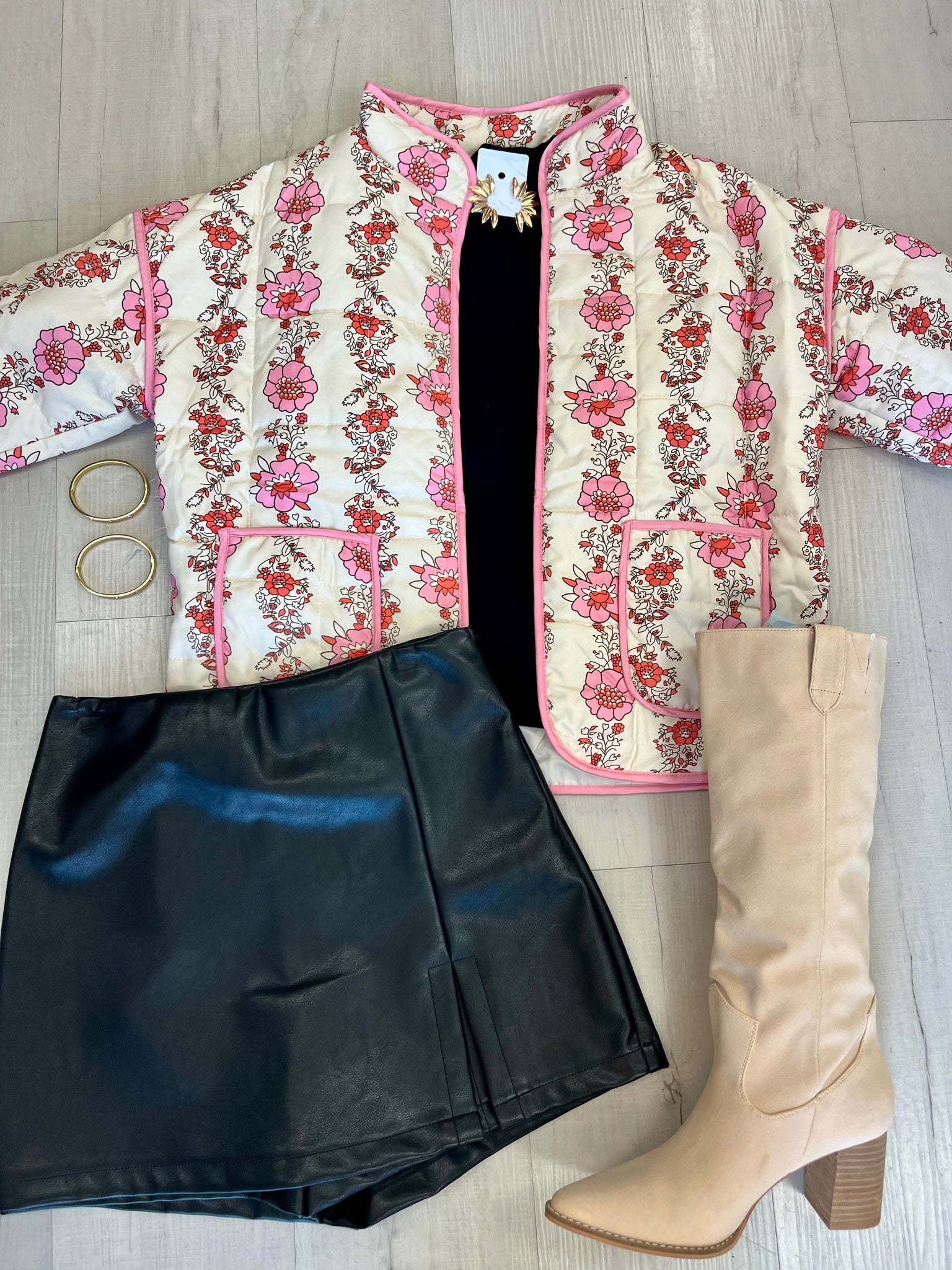 Floral Quilted Jacket Pink
