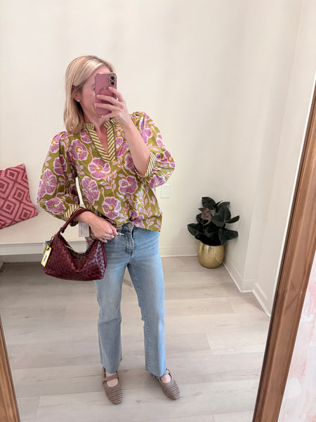 Kayla Purple Floral Top Grn