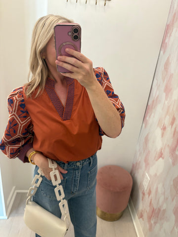 Autumn Embroidered Sleeve Top