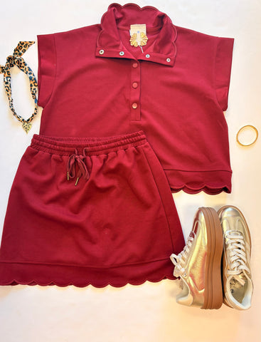 Maroon Scalloped Skort Set