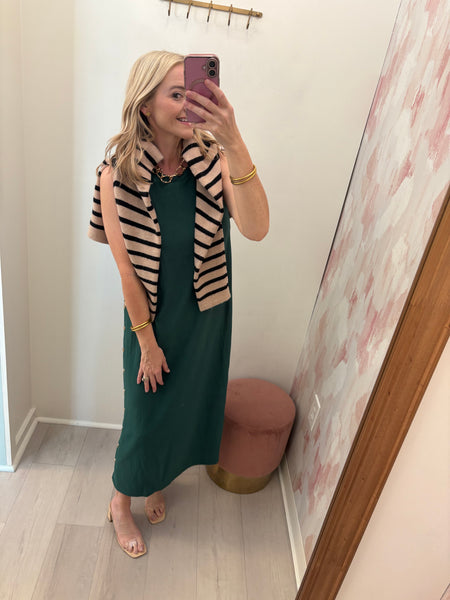 Button Side Detail Midi Dress Green