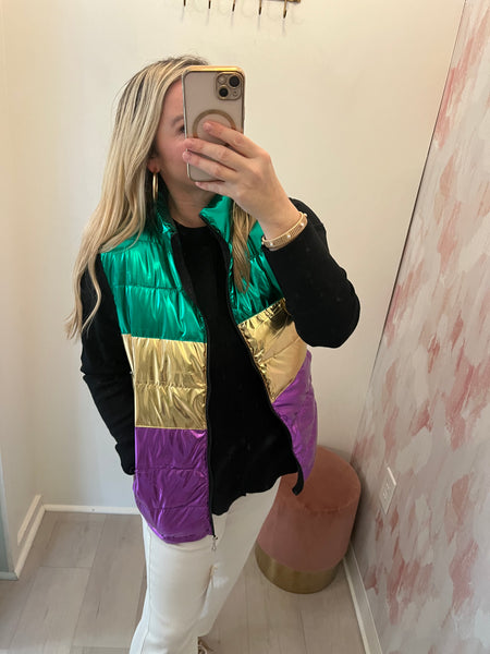 Mardi Gras Puffer Vest- One Size