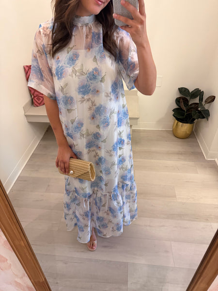 Floral Sheer SS Midi Dress