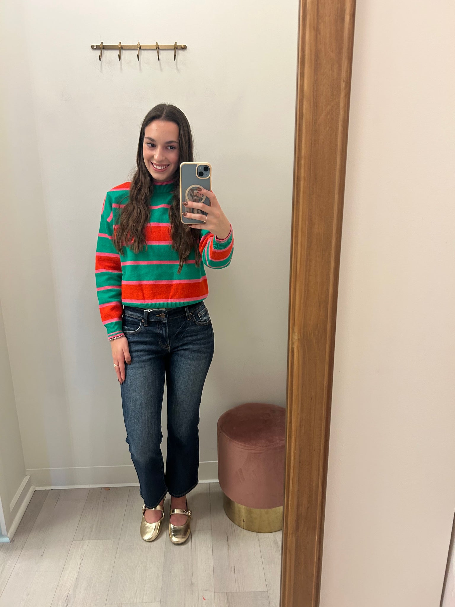 Lucy Striped Knit Sweater Grn