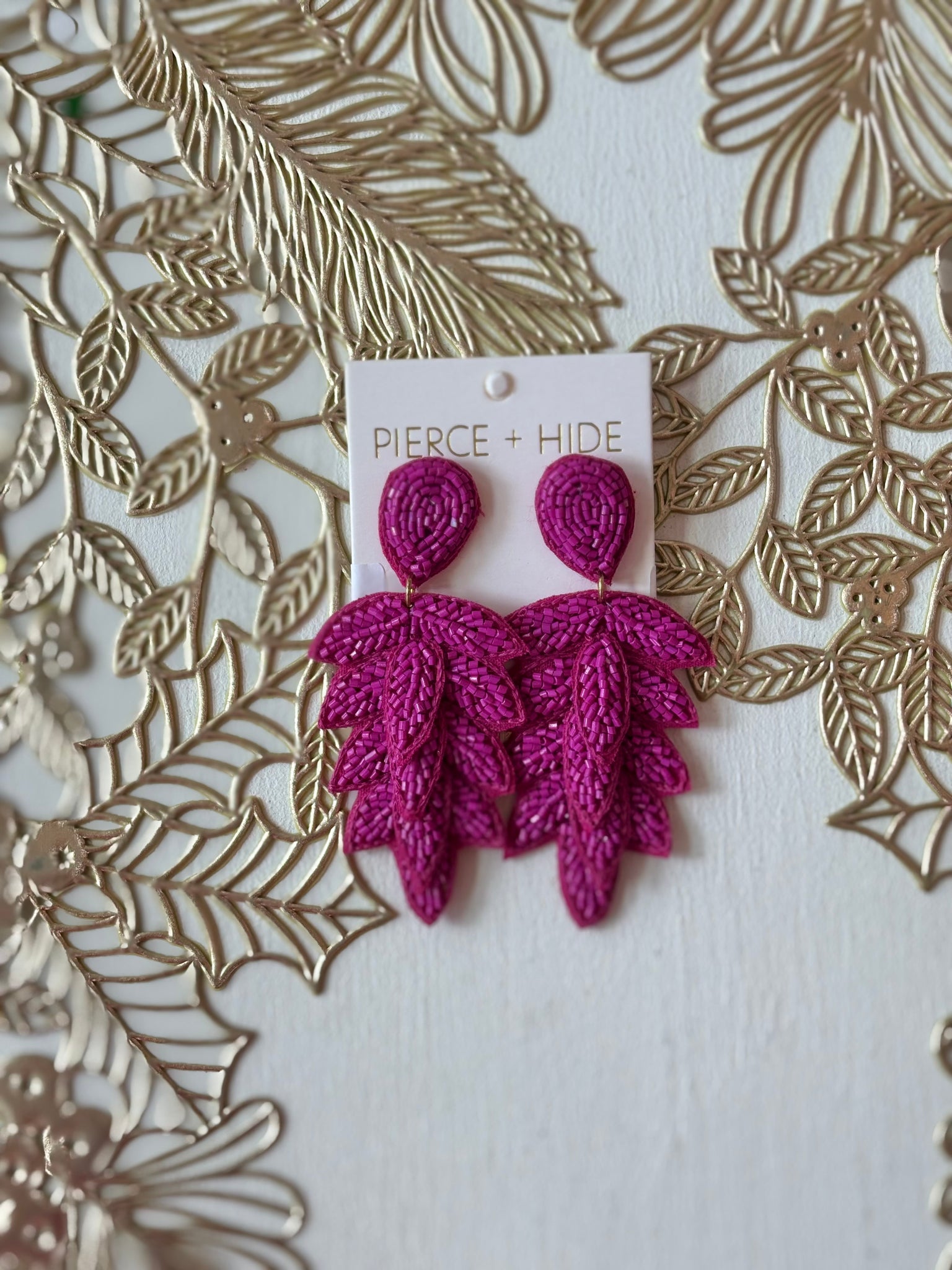 Magenta Tiered Leaf Earring