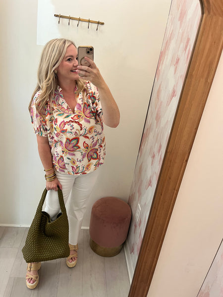 Ellenor VNeck Floral Print Top
