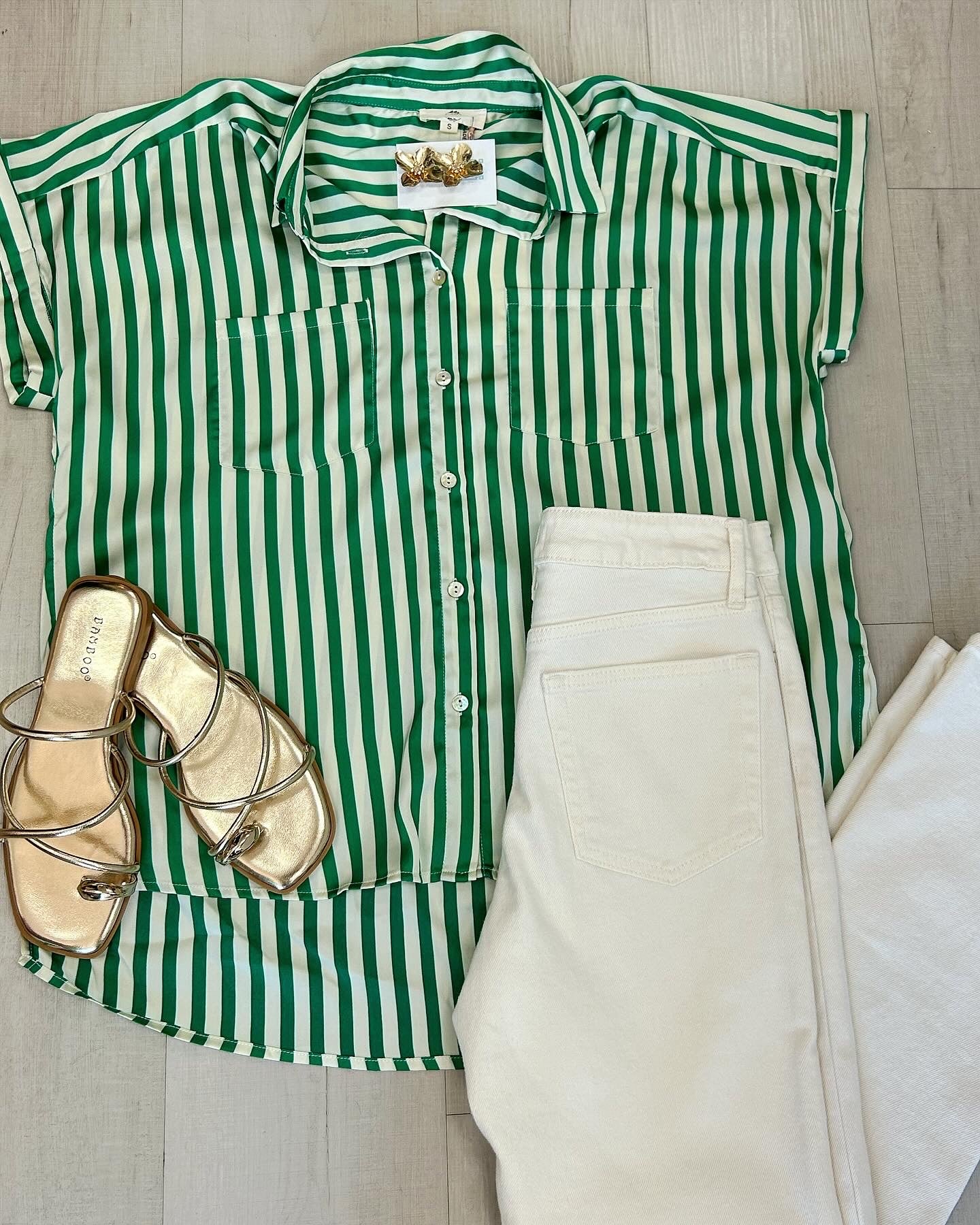 Cammie Green & White Stripe Top