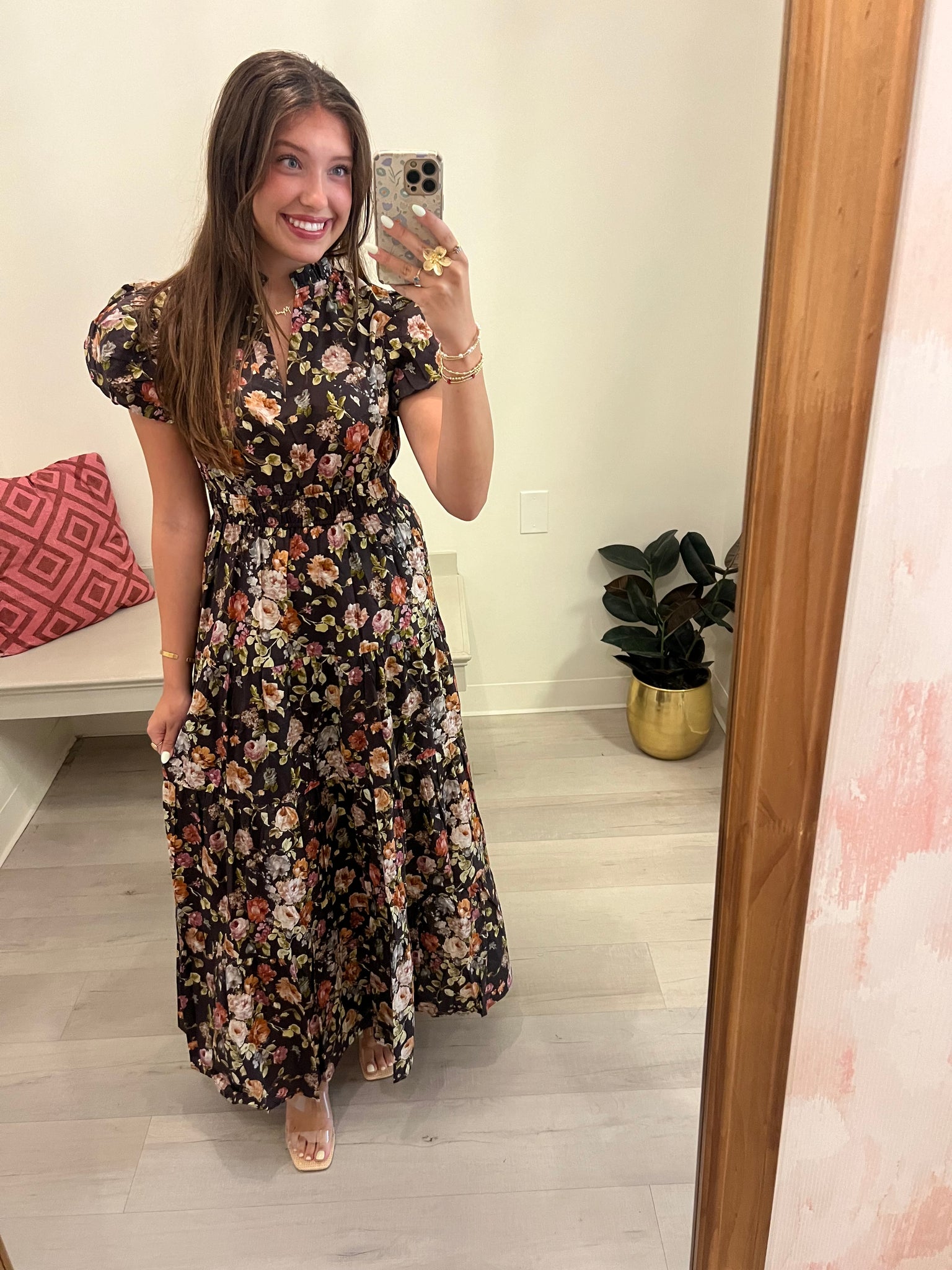All The Fall Vibes Floral Midi Brwn