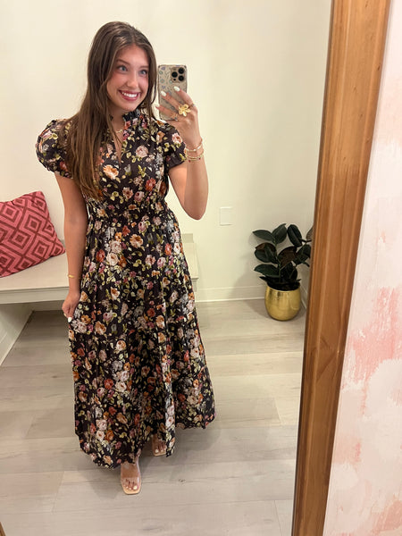 All The Fall Vibes Floral Midi Brwn