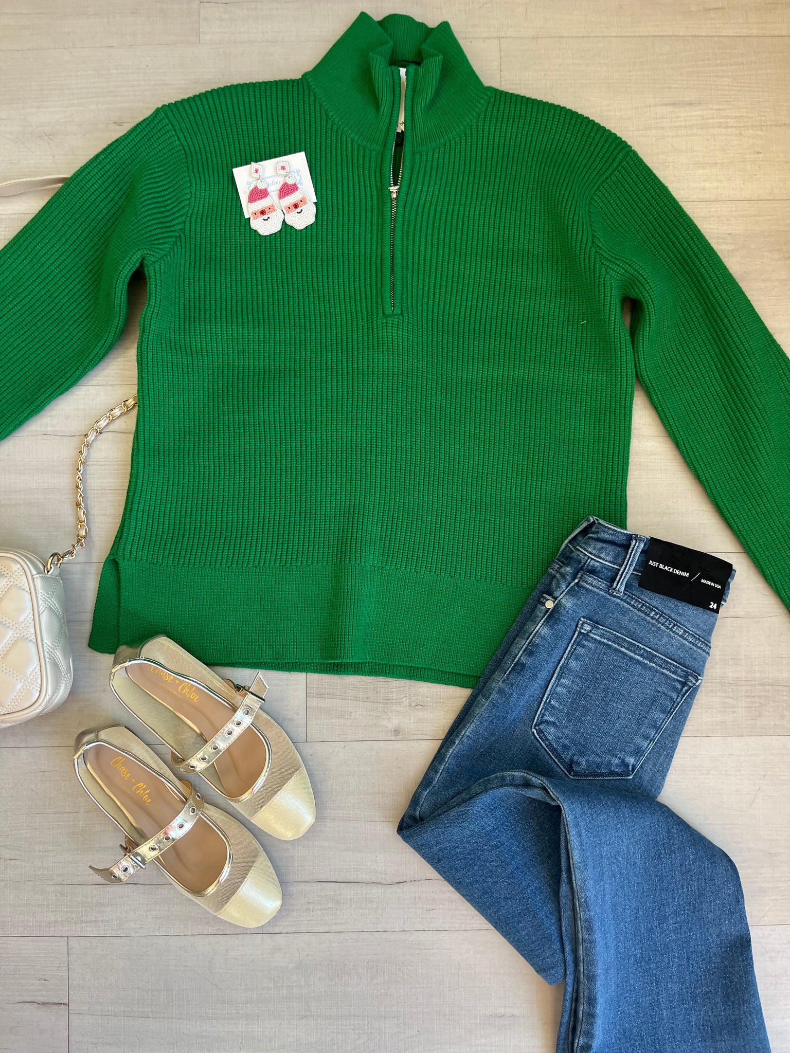 3/4 Zip Collared Sweater Green