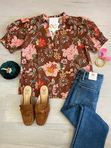 Coffee Floral Blouse