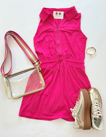 Casual Collar Zip Front Dress Pnk