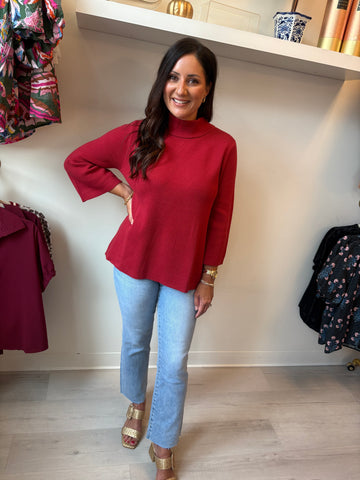 Crimson Bell Sleeve Sweater