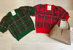 Festive Plaid Sweater Green