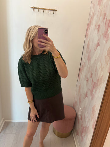 Textured SS Knit Sweater Green