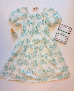 Girls Soft Jade Floral Smocked Dress