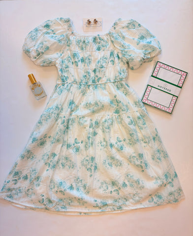 Girls Soft Jade Floral Smocked Dress