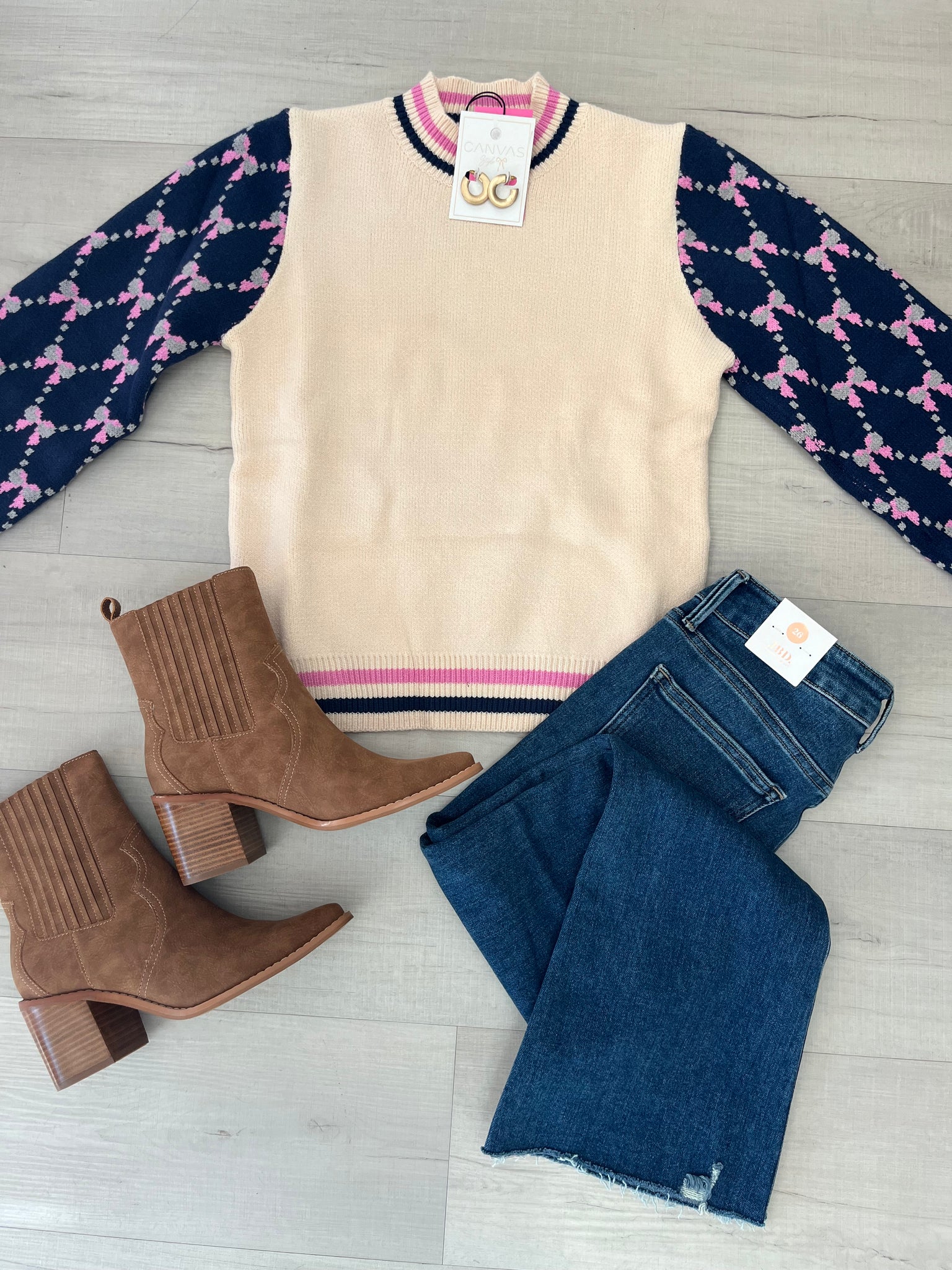 Bow Sleeve Sweater Cream