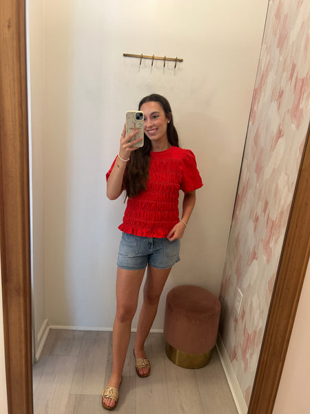 Smocked Cotton Top Red