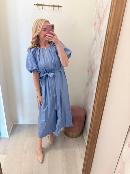 Bella Tie Waist Midi Blue