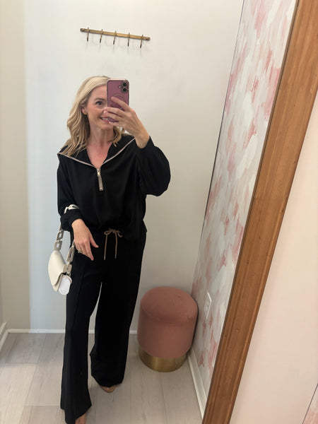 Sailor Zip Front Modal Pant Set Black