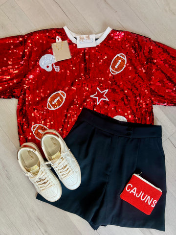 Red Sequin Game Day Top