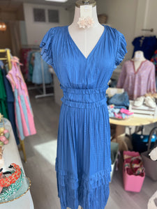 VNeck Pleated Maxi Dress Blue