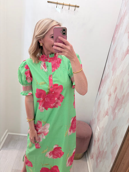 Georgia Floral Midi Dress Lime